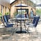 Flash Furniture Brazos 5 Pc Outdoor Patio Dining Set - 55in Tempered Glass Patio Tbl w/Umbrella Hole, 4 Navy Chairs TLH-089REC-303CNV4-GG - alternate 2